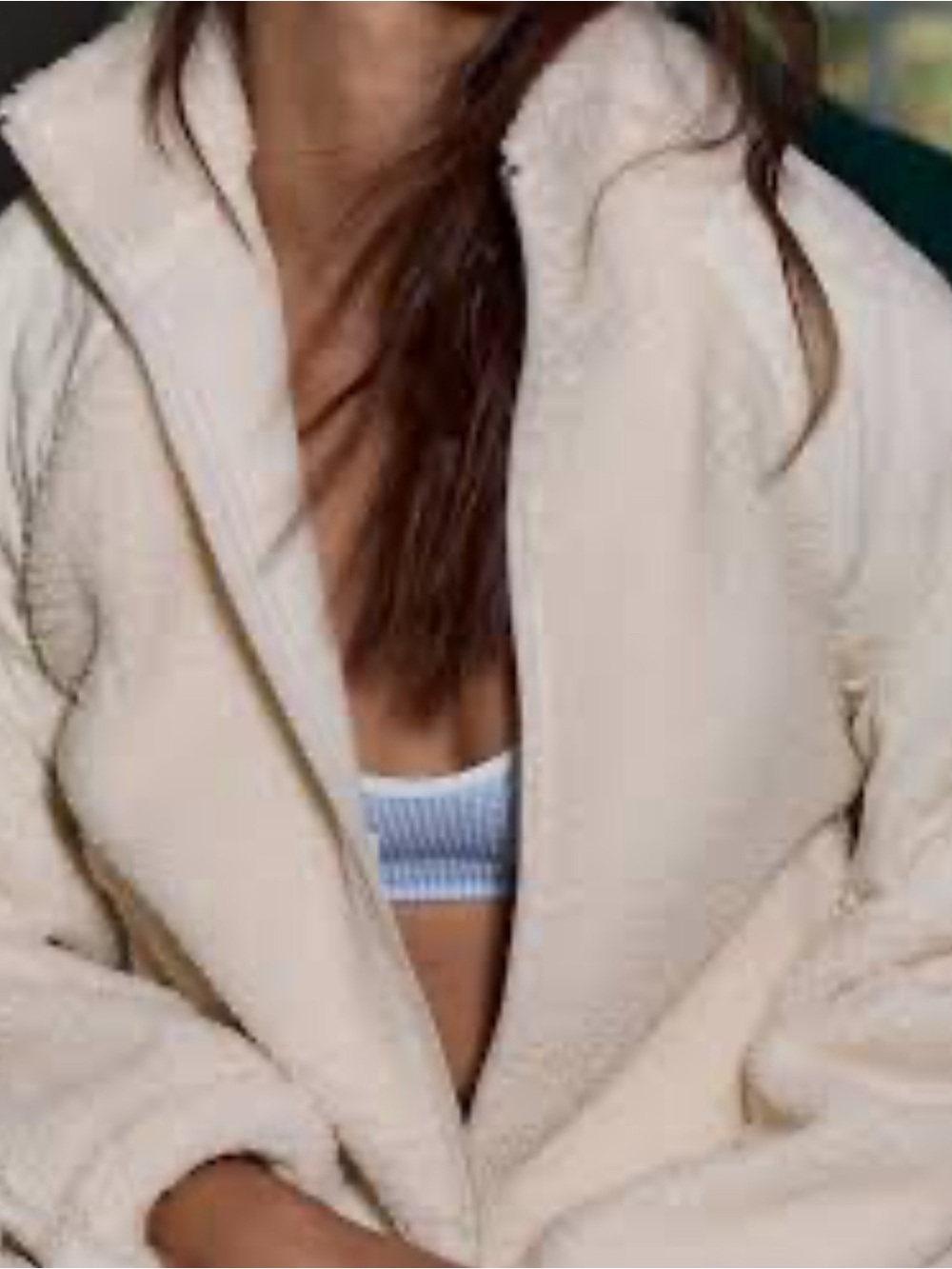 aerie Cream Teddy Sherpa Jacket with Hood